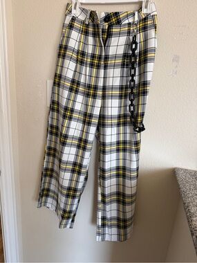 Plaid Yellow & White Men's Straight-Leg Pants